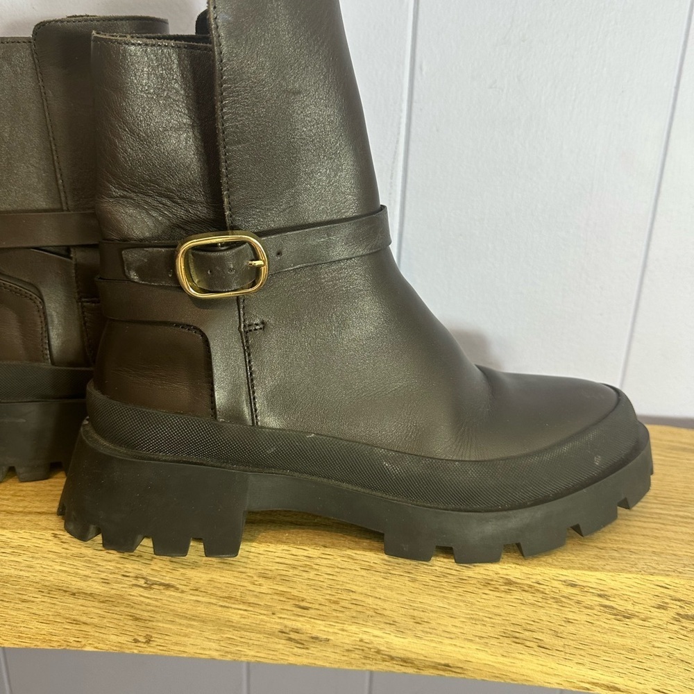 Zara Brown chunky lug sole military boots - Picture 2 of 6